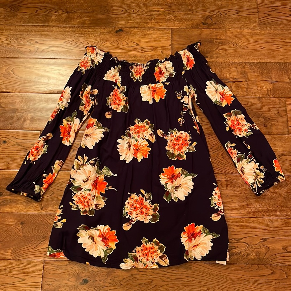 Flower pattern off the shoulder dress